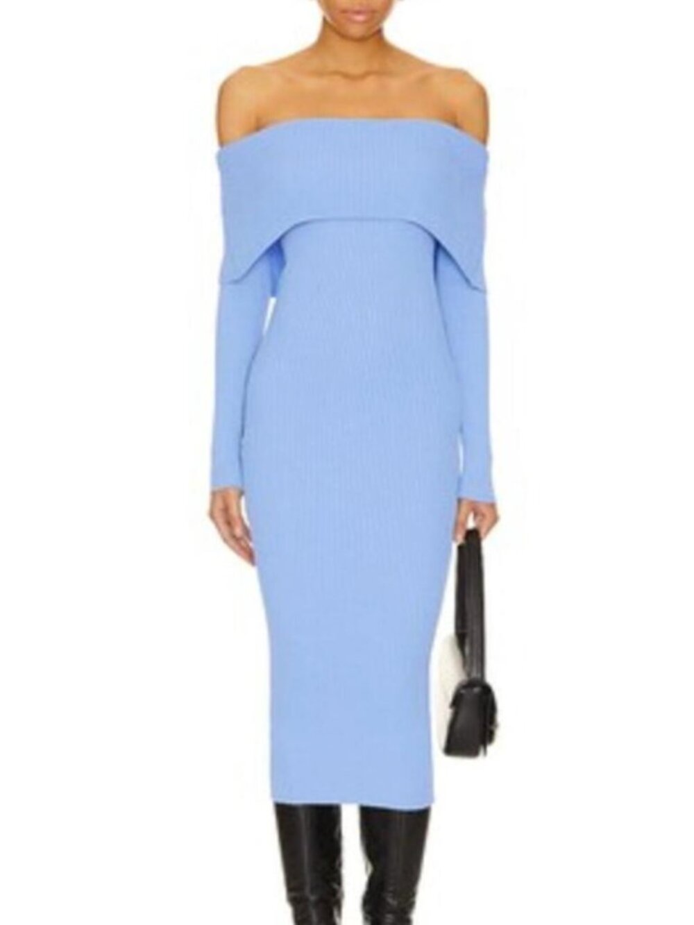Superdown Loraine Midi Sweater Dress Off Shoulder Ribbed Blue